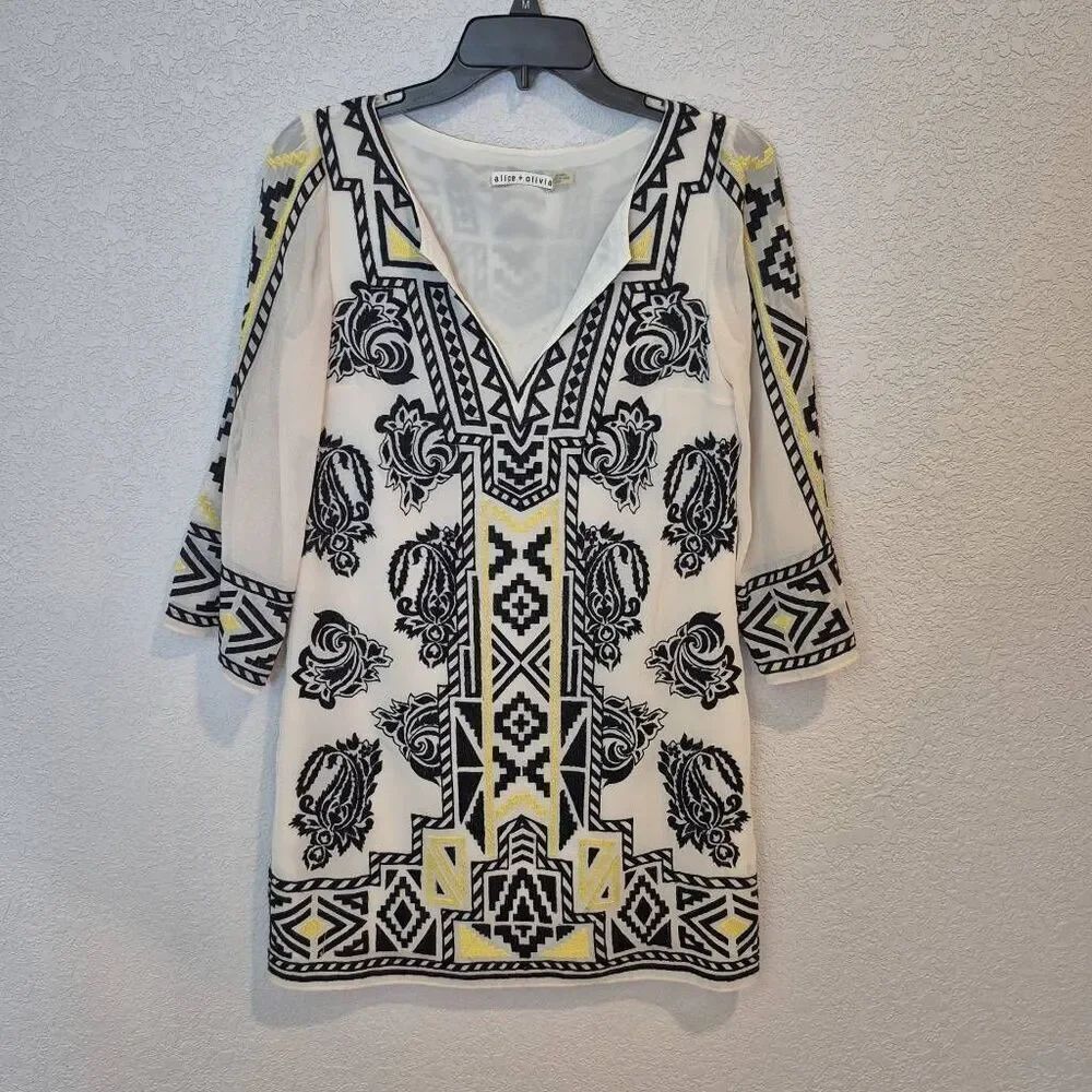 Alice + Olivia Lowell Embroidered Shift Dress Size XS